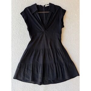 Alice + Olivia Mini Dress Tiered V Neck Black Linen Blend Dress Size 4